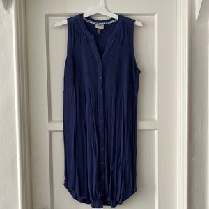 Knox Rose Womens Blue Smocked Sleeveless Slit Neck Dress Medium NWOT